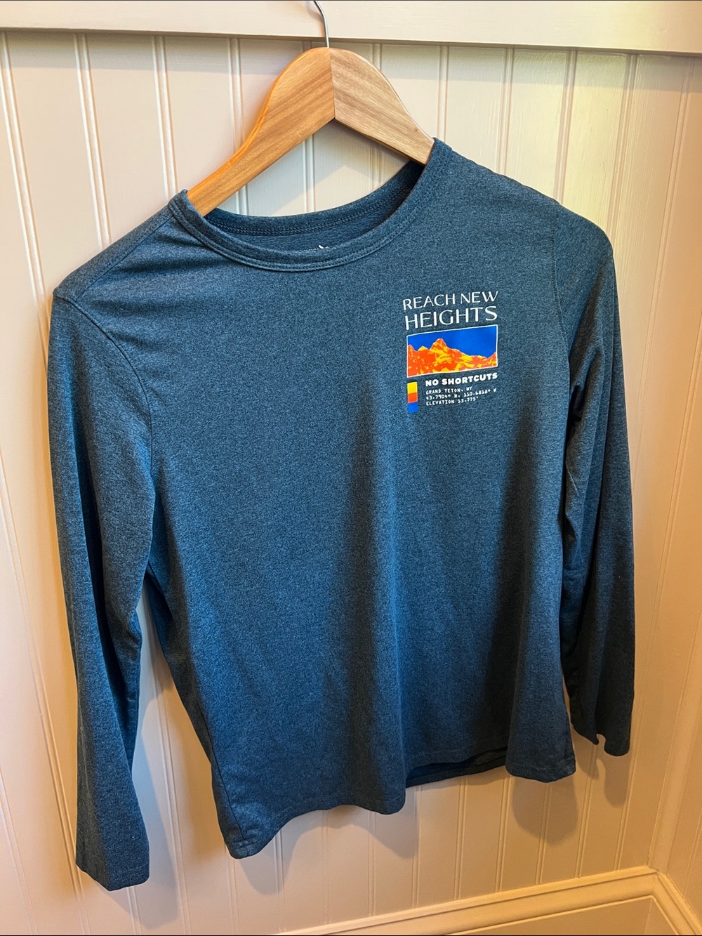 Old Navy Dark Teal Long-Sleeve Crewneck with Mountain Graphic